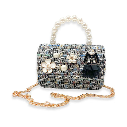 Floral Charms Tweed Purse with Pearl Top Handle