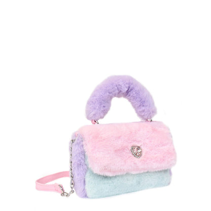 Color Block Plush Top Handle Crossbody Bag