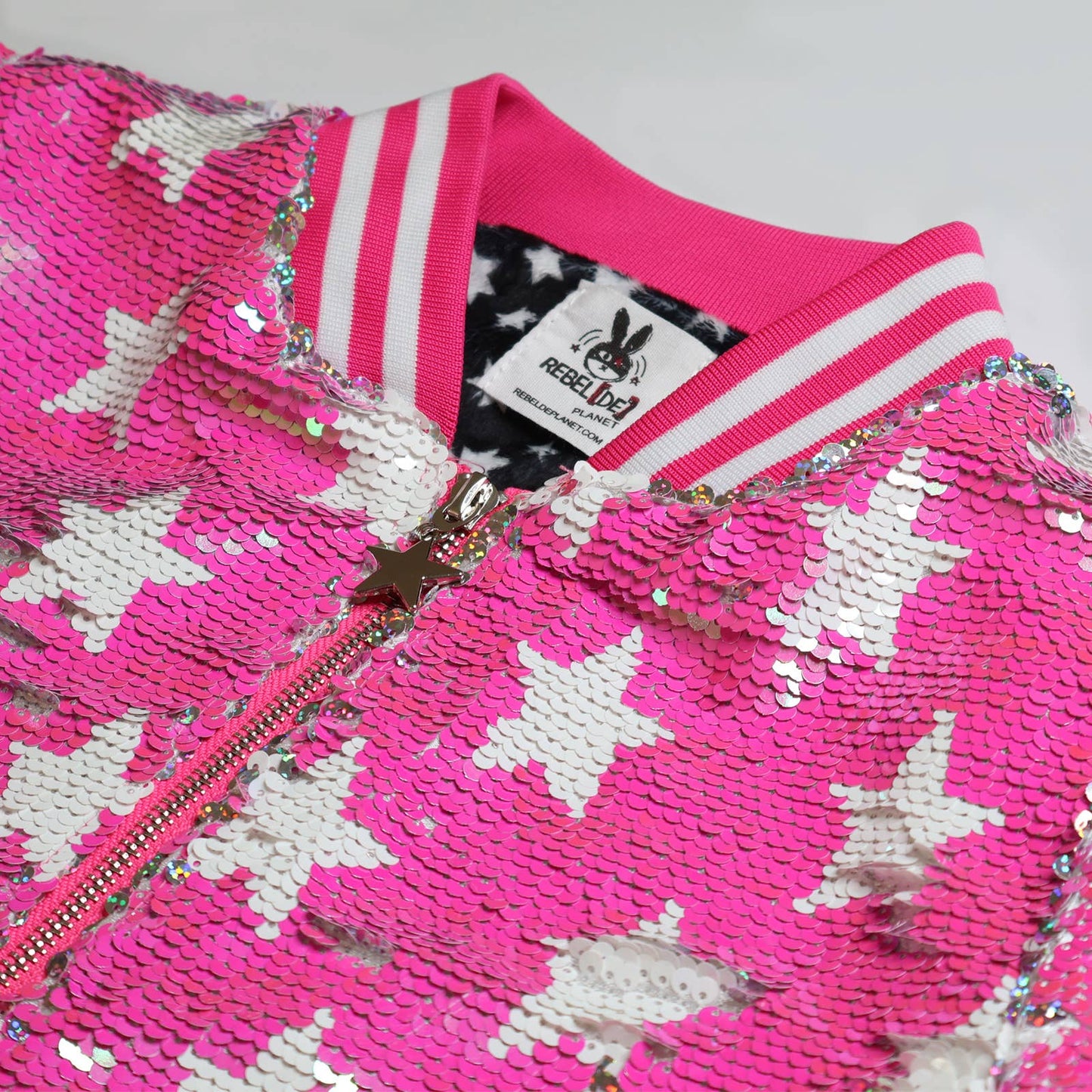 Hot Pink Star Sequin Bomber Jacket