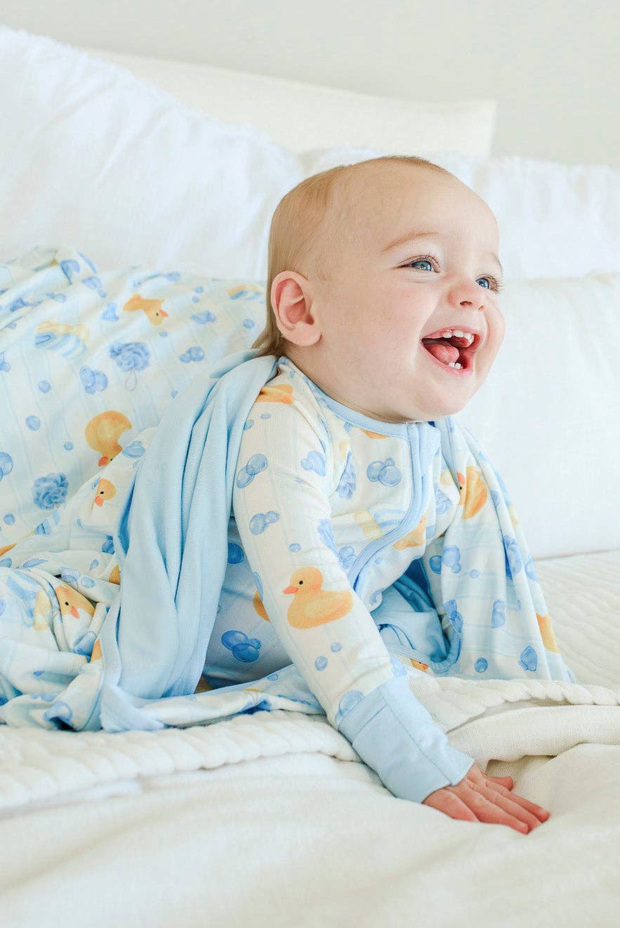 Bubble Duckies Blue Convertible Bamboo Zip Romper