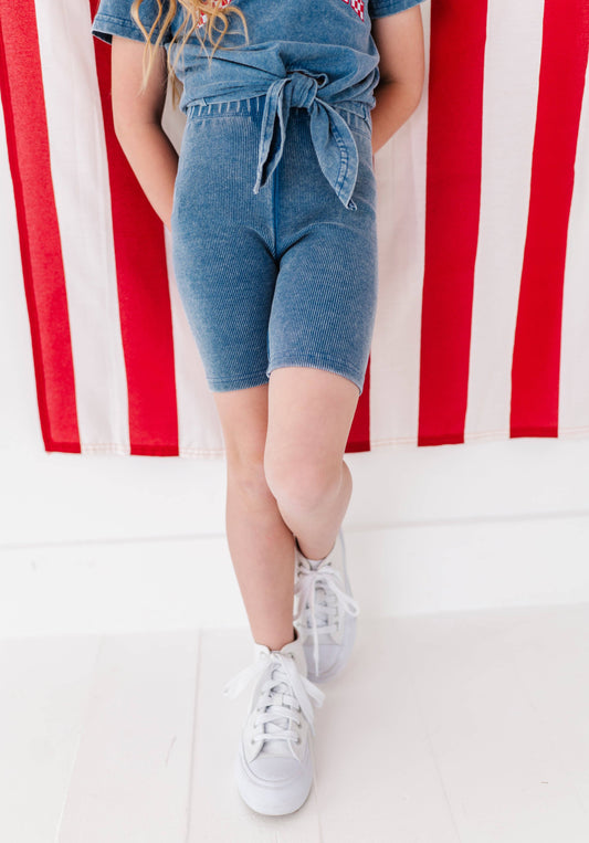 Navy Ribbed Bike Shorts