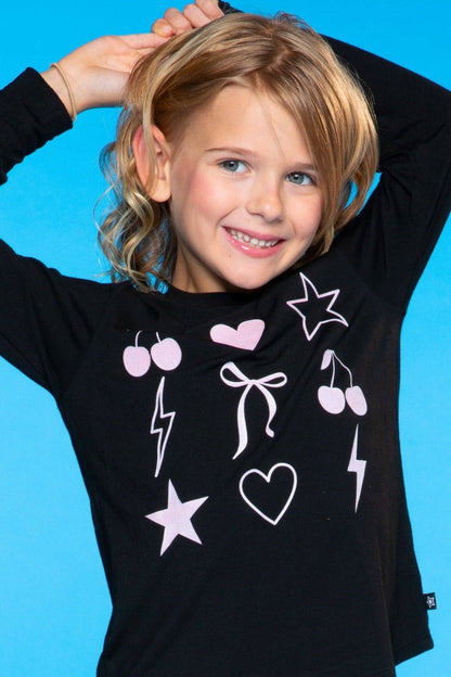 Modal Long Sleeve Shirttail Top in Black Rose Gold Glitter