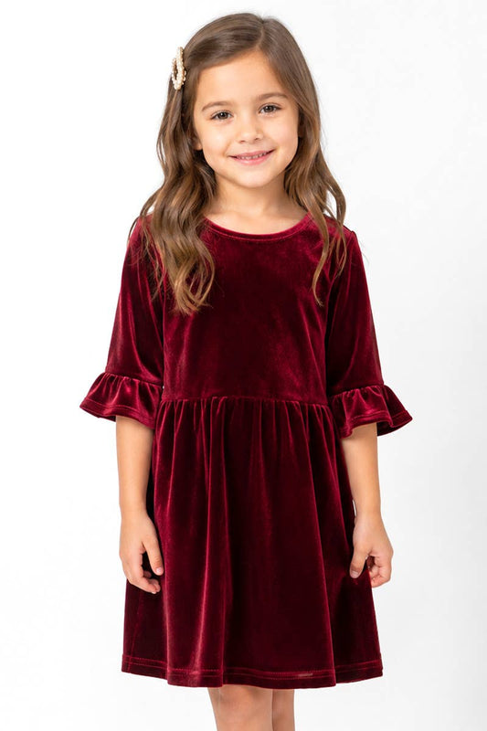 Cherry Velvet Ruffle Sleeve Dress