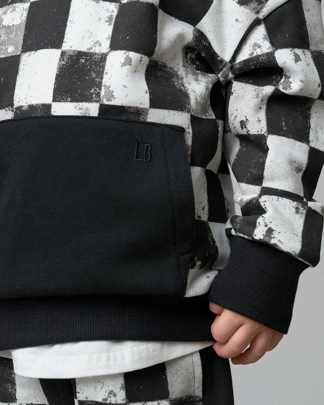 Black + White Checkered Hoodie