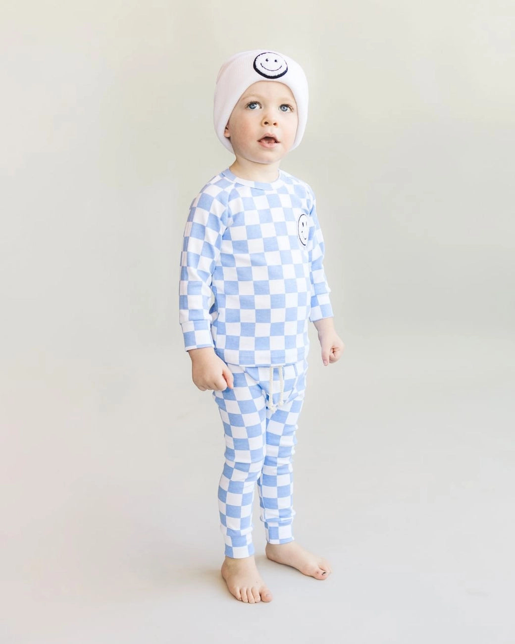 Blue Checkered Smiley Lounge Set