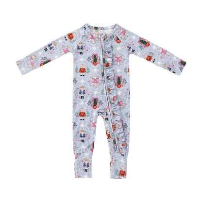 Sugar Plum Bamboo Ruffle Convertible Zip Footie