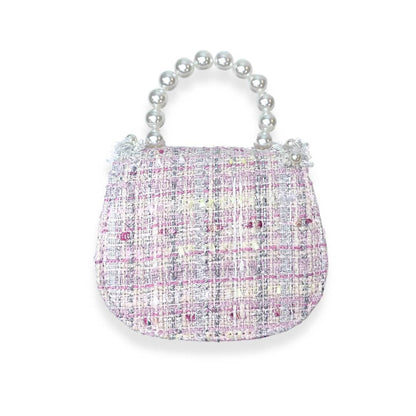 Pink Floral Decor Tweed + Pearl Purse