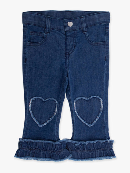 Stretch Denim Heart Applique Crop Flare Jeans