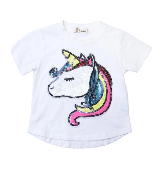 Get ready for the day in this sparkly Sequin Unicorn Tee, full of magic and flair! A rainbow of sequins cascades over a sweet unicorn patch, for a look that's sure to put a twinkle in your eye. 
