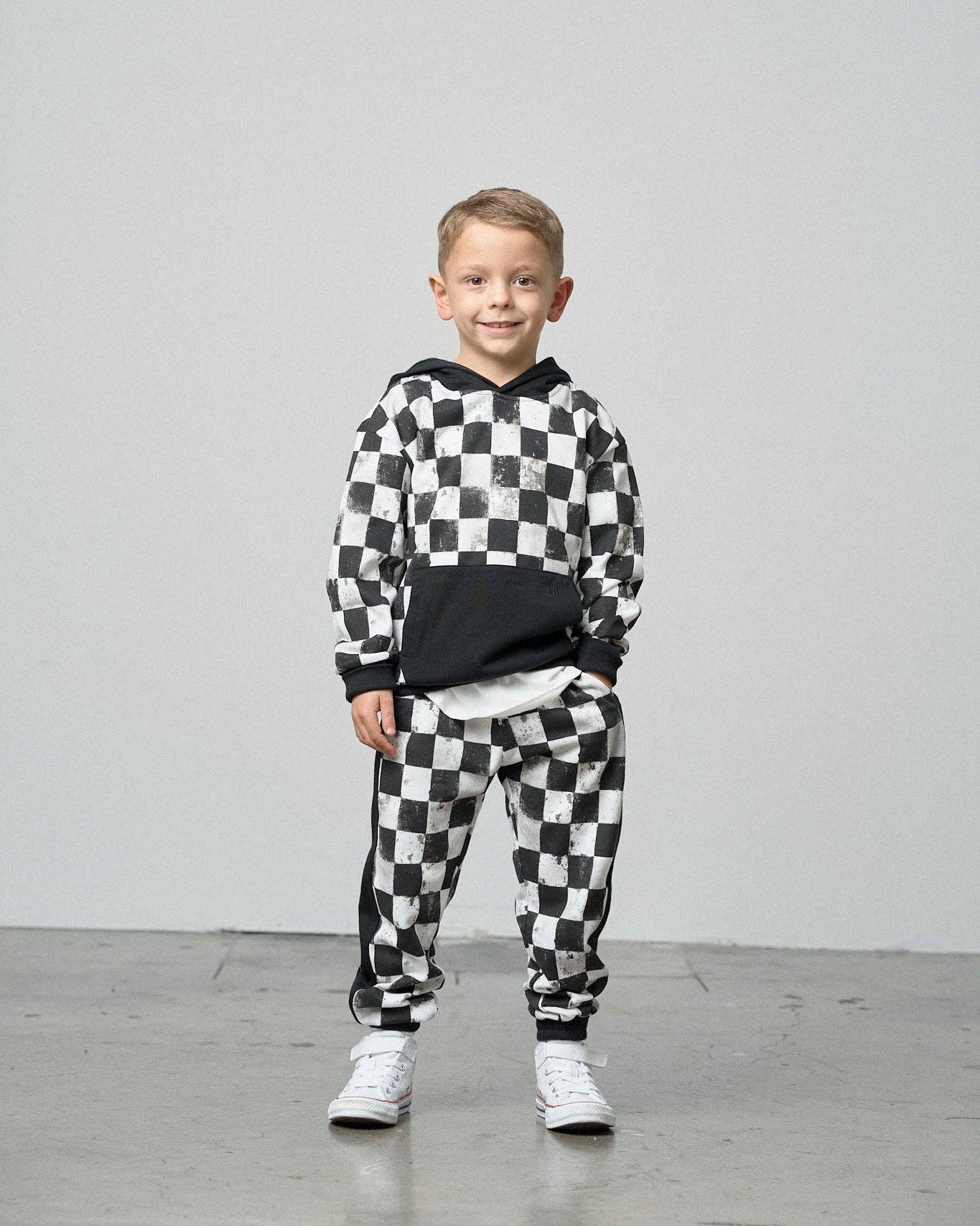 Black + White Checkered Sweatpants