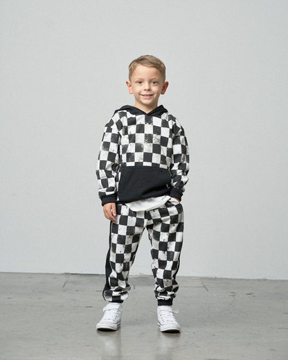 Black + White Checkered Sweatpants