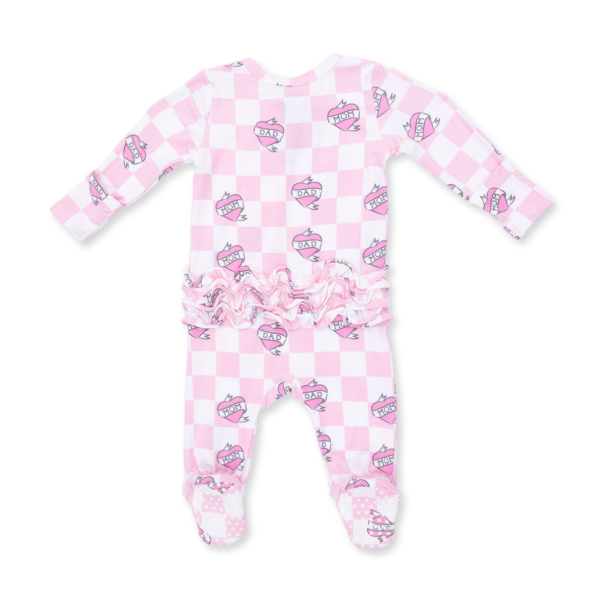 Heart Tattoo Pink Bamboo Ruffle Zipper Footie