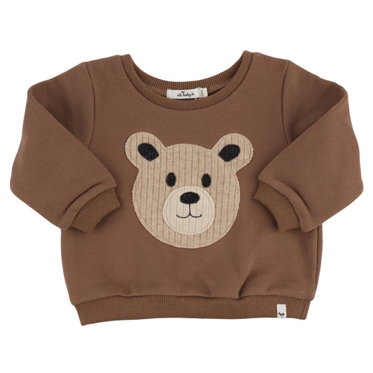 Teddy Bear Appliqué Brooklyn Boxy Sweatshirt in Chocolate
