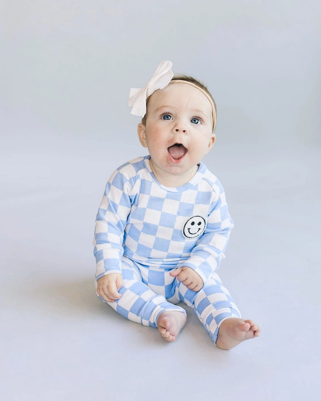 Blue Checkered Smiley Lounge Set