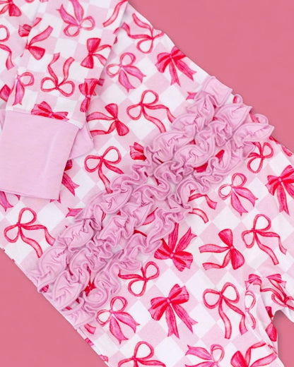 Bow Checkered Charm Dream Ruffle Romper