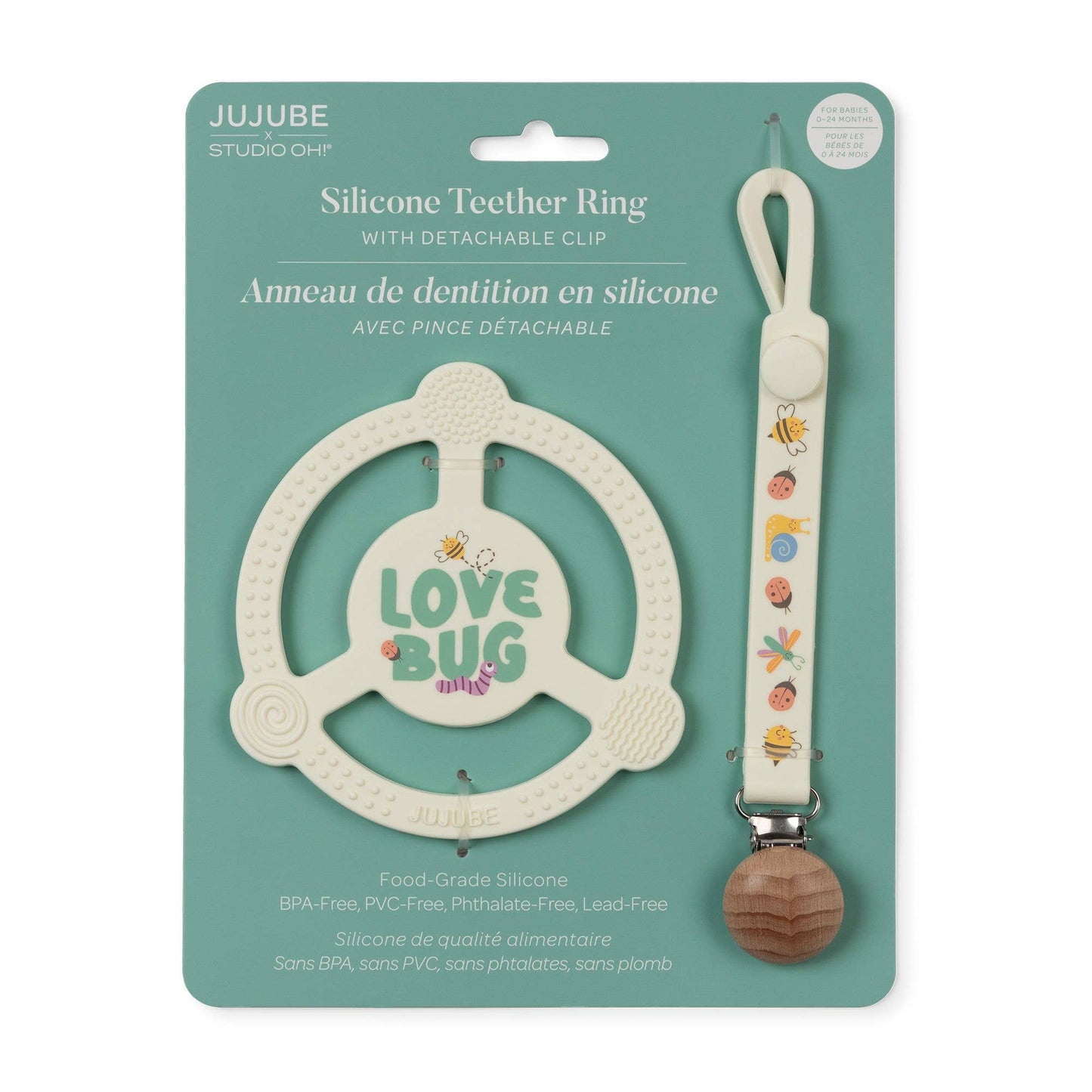Love Bug Teether Ring with Detachable Clip