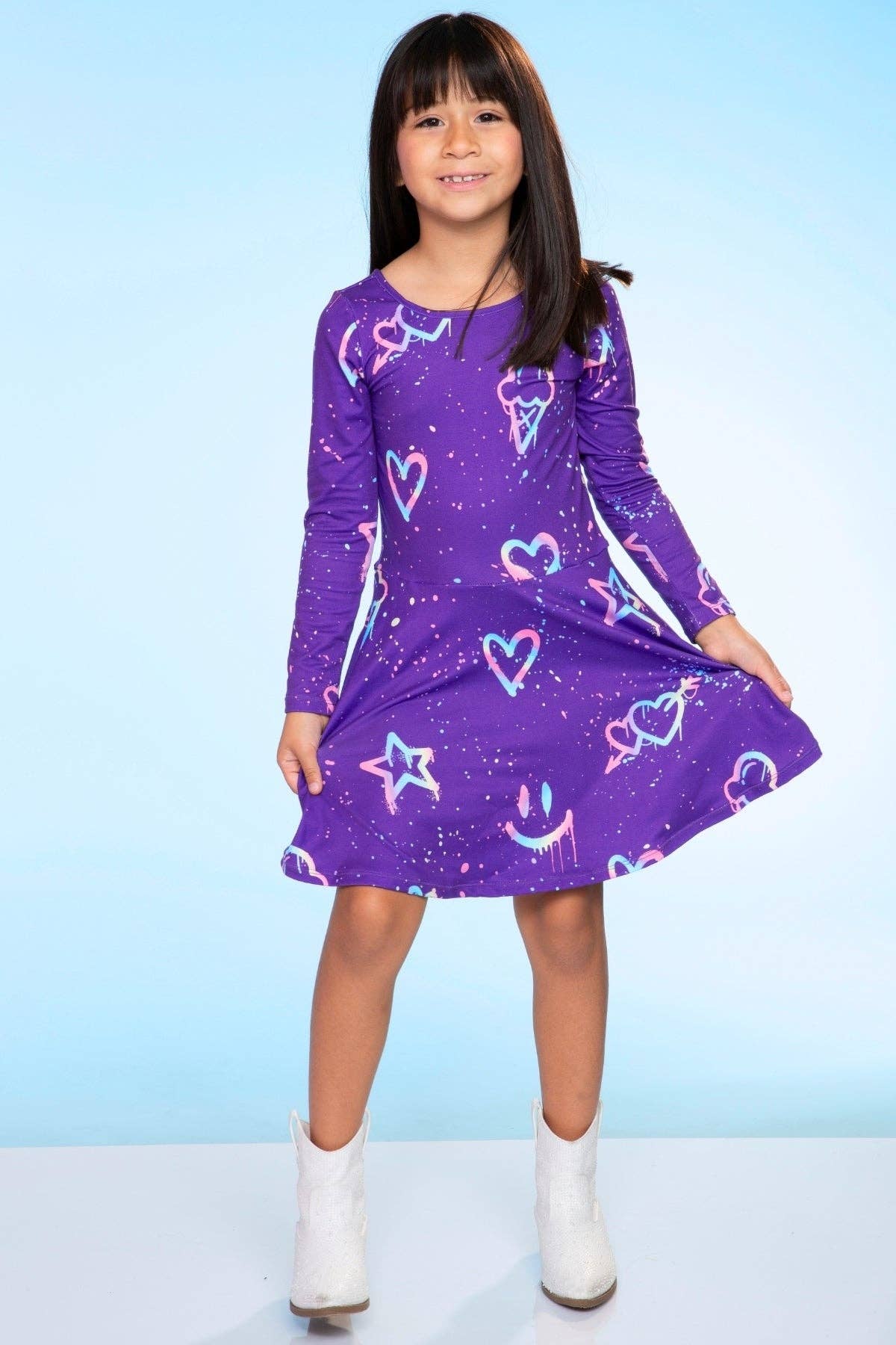 Purple Graffiti Rainbow Simply Soft Long Sleeve Skater Dress