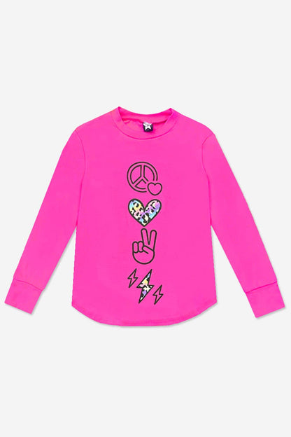 Pink Peace Elements Modal Long Sleeve Shirttail Top