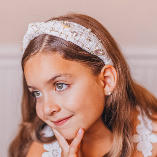White Embellished Knot Headband