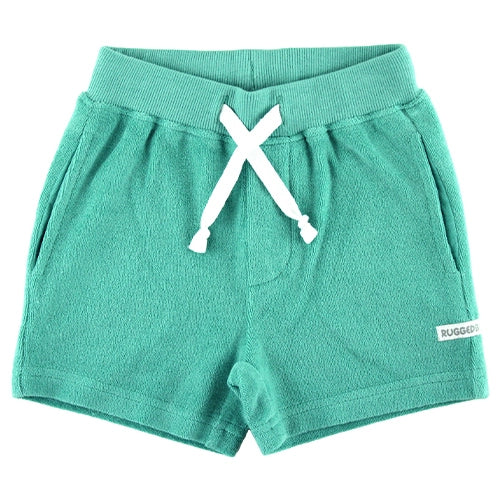 These Teal Terry Knit Shorts are super comfy for your littles on the go! Features pockets, elastic waist, and functional drawstring for quick and easy dressing. Try with our Teal Stripe Tee!  Machine washable.  80% Cotton / 20% Polyester.