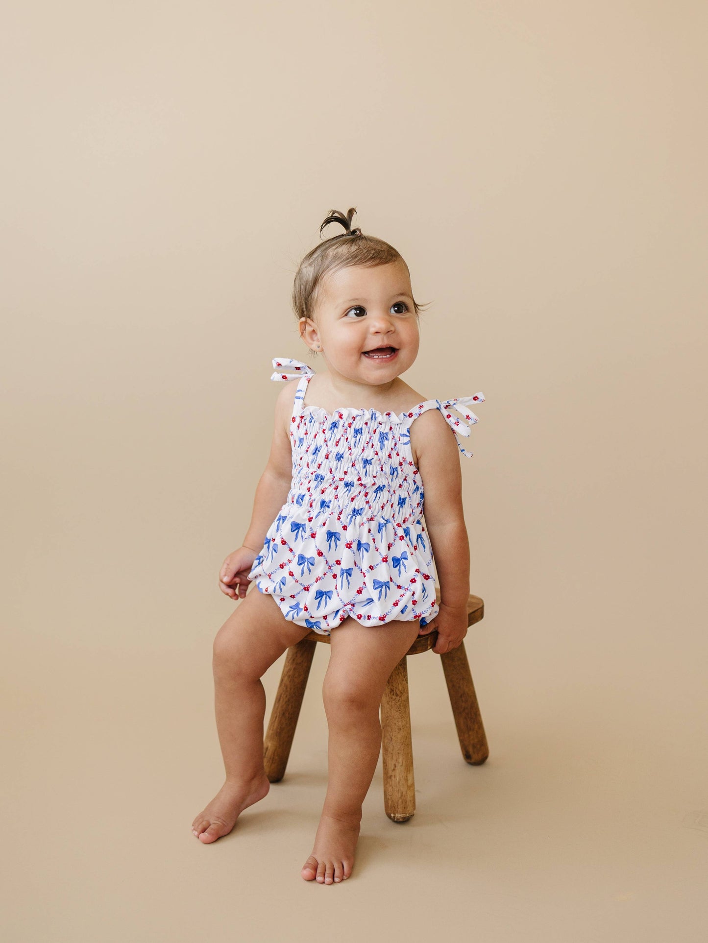 Red, White and Bows Smocked Bamboo Bubble Romper