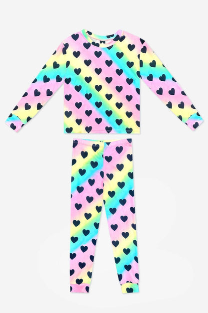 Rainbow Heart Simply Soft Long Sleeve Crew & Slim Lounge Bottom