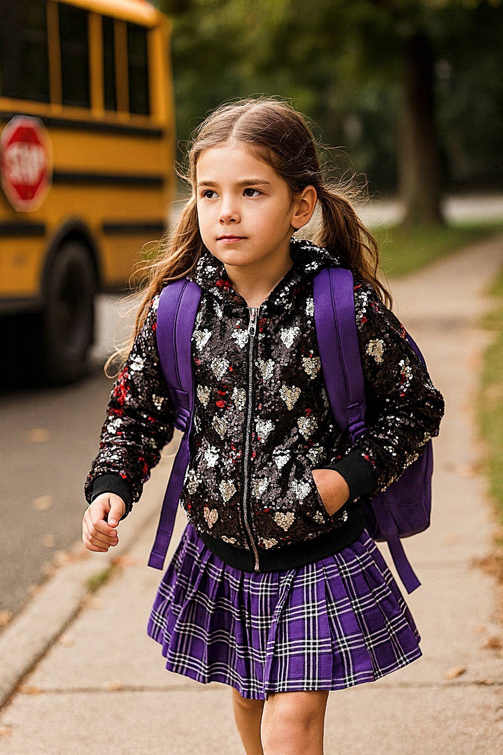Sequin Heart Bomber Hoodie
