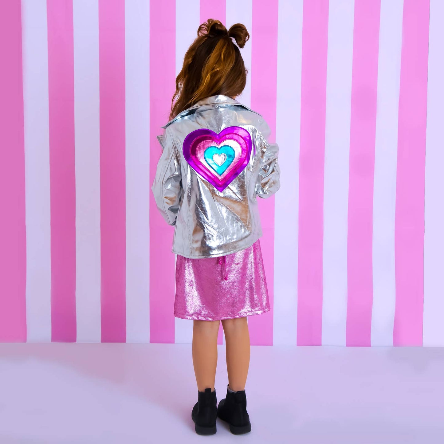 Silver Metallic Faux Leather Heart Jacket