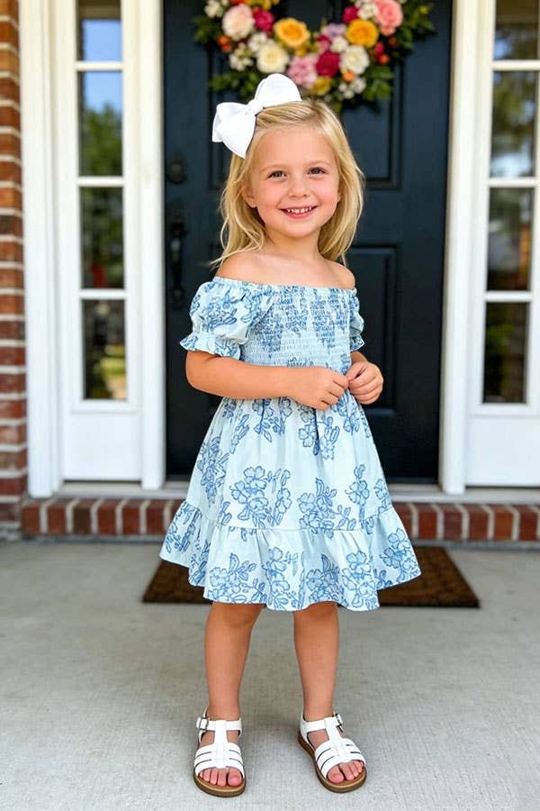 Blue Floral Smocked Top Dress