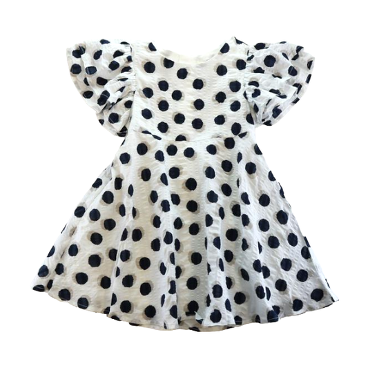 Navy Polka Dot Dress with Flutter Sleeve