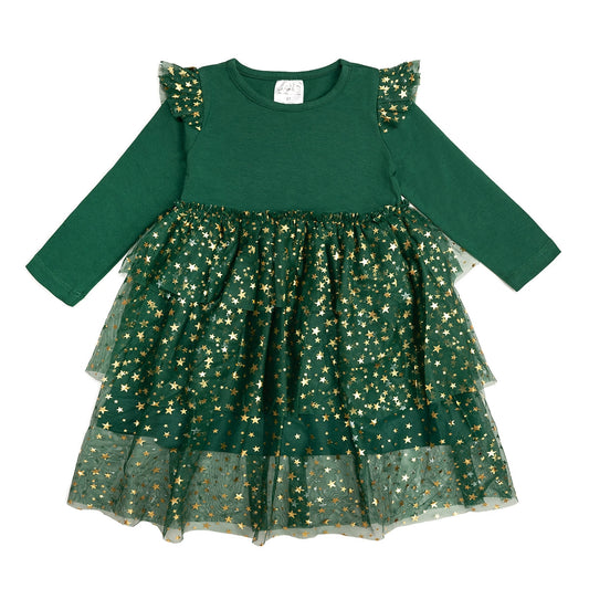 Emerald Shimmer L/S Tutu Dress