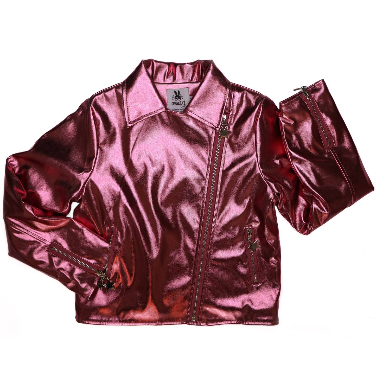 Pink Metallic Faux Leather Star Jacket