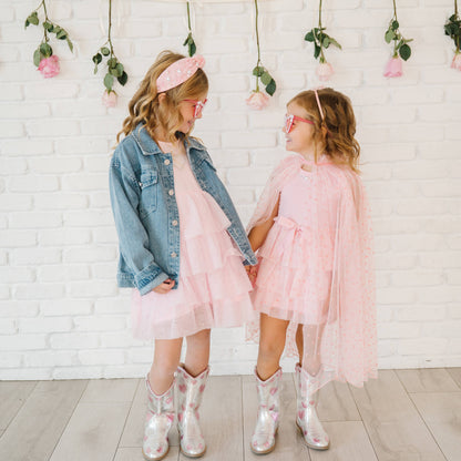 Pearl Heart Tiered Short Sleeve Tutu Dress