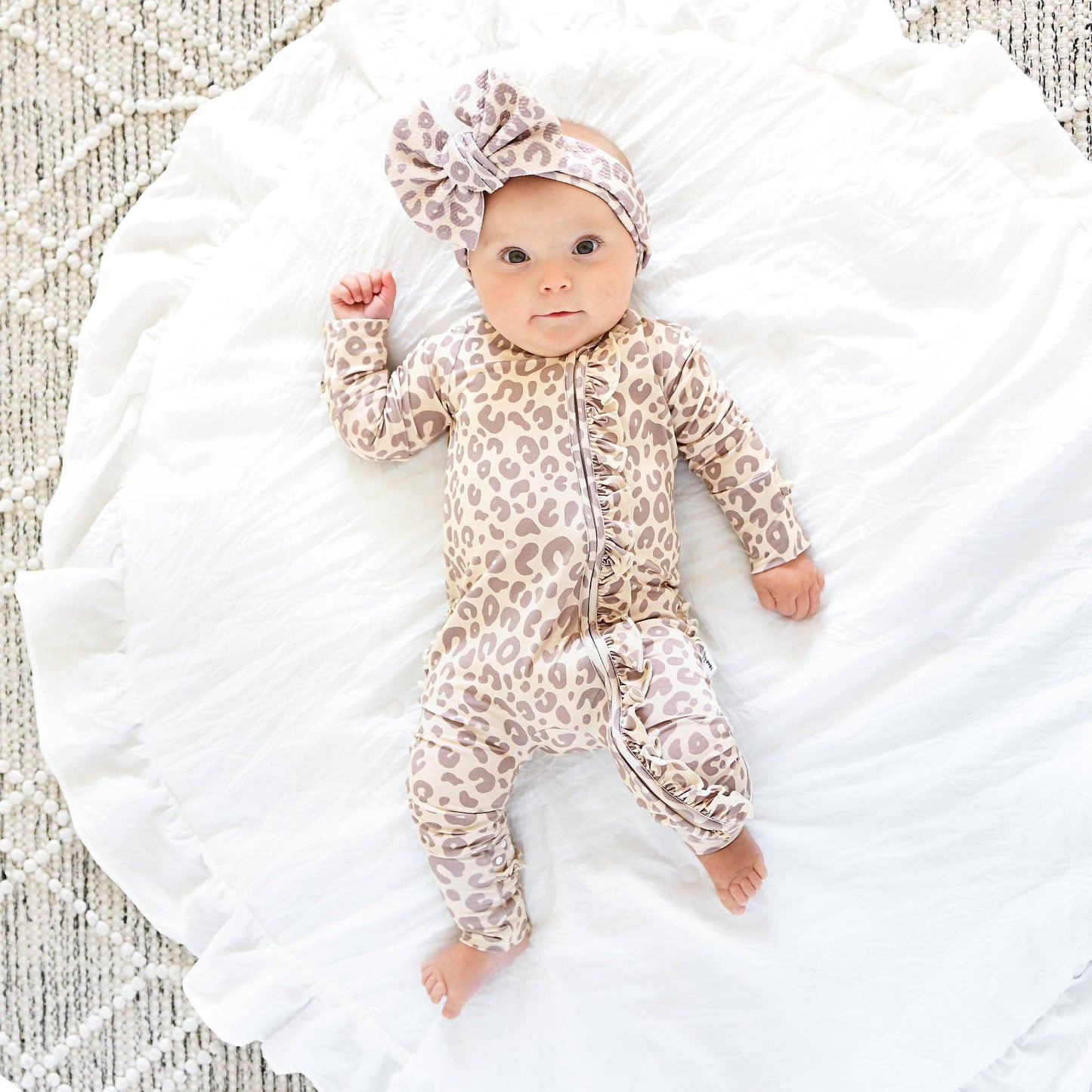 Amari Leopard Ruffle Bamboo Zip Romper