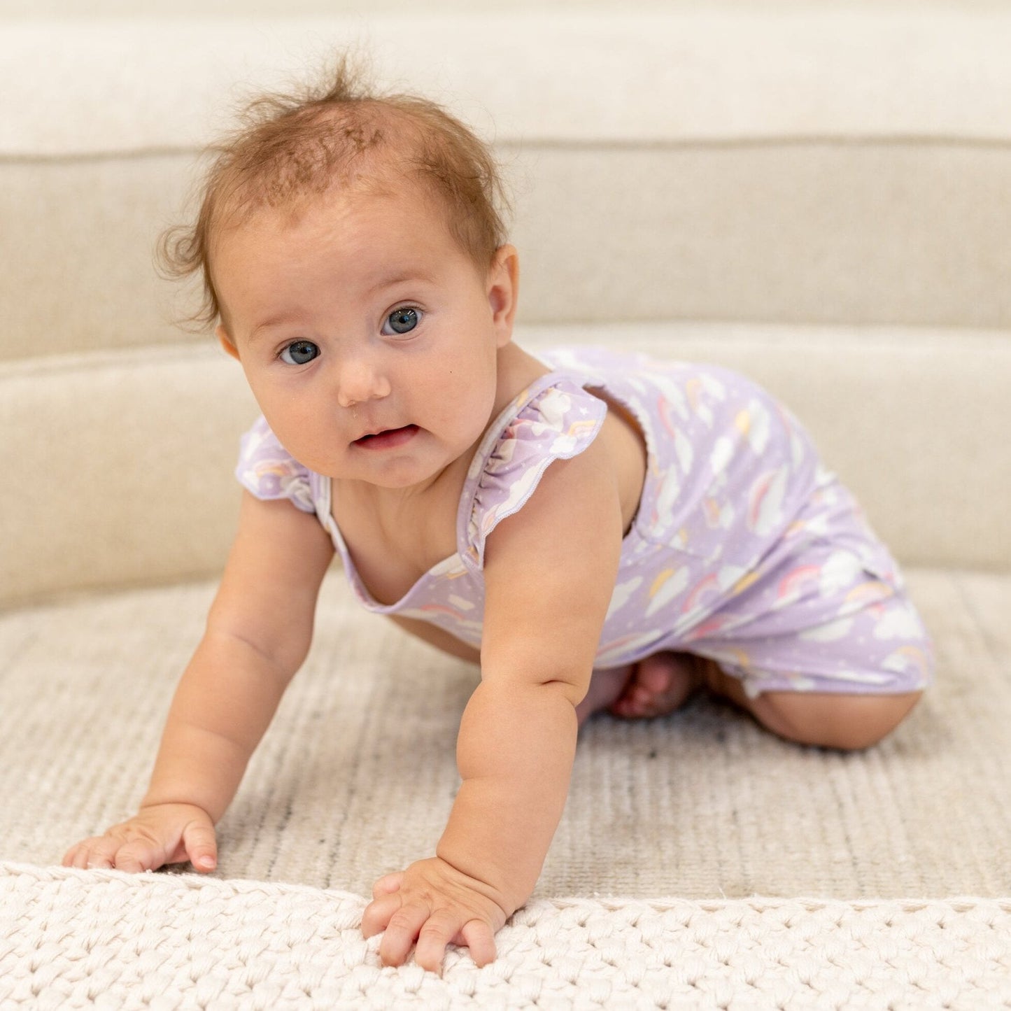 Rainbow Clouds Flutter Sleeve Bamboo Romper