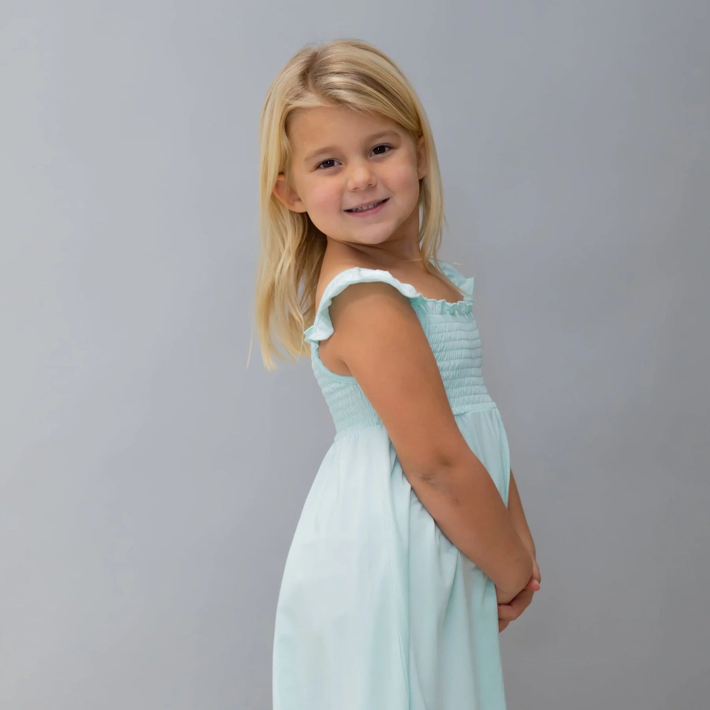 Fair Aqua Bamboo Smocked Flutter Dress