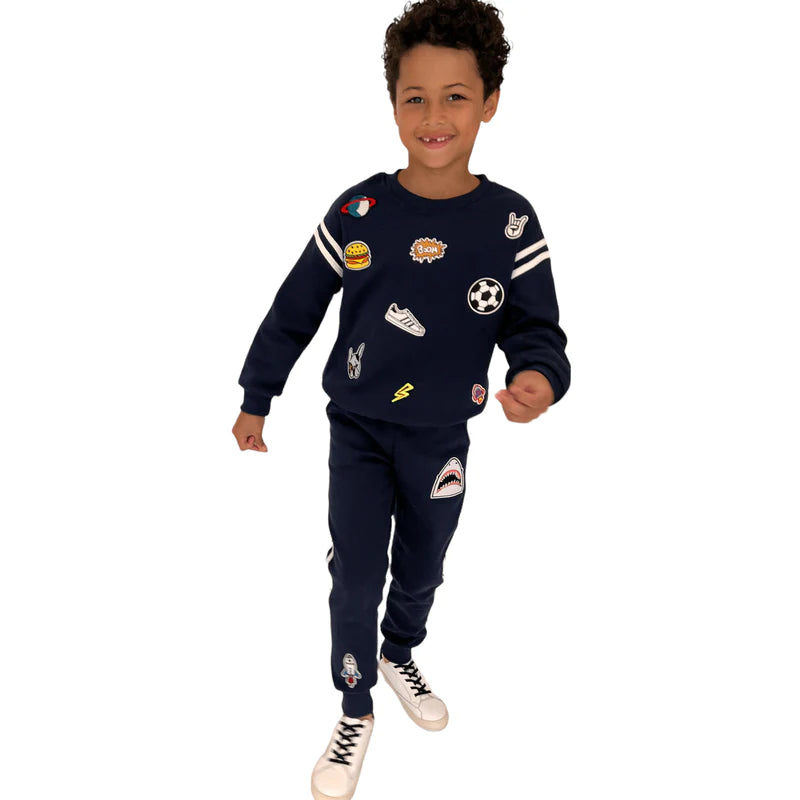 Lola + The Boys Varsity Patch Jogger Set in Navy