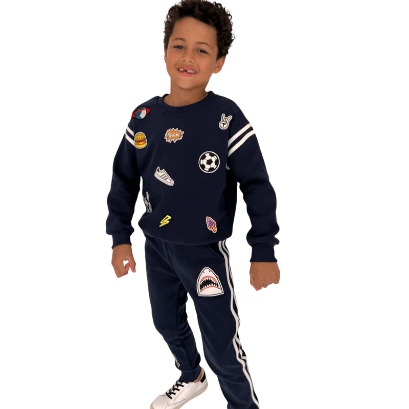 Lola + The Boys Varsity Patch Jogger Set in Navy