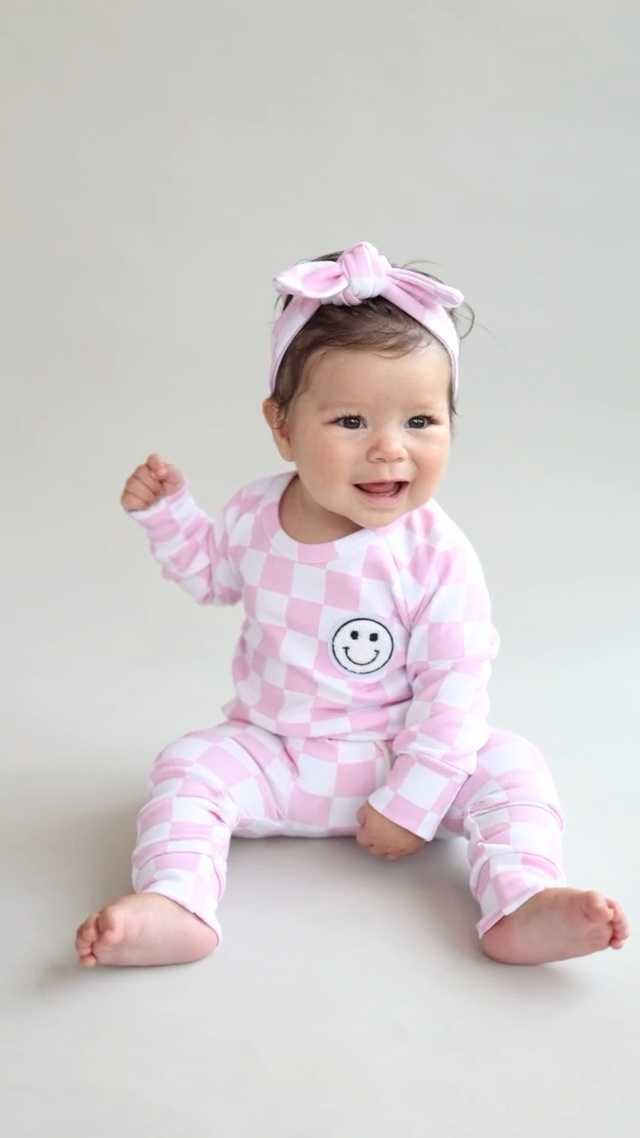 Pink Checkered Smiley Lounge Set