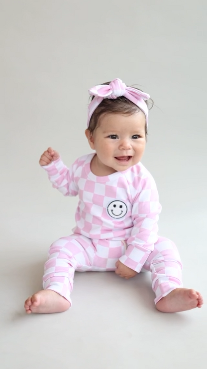 Pink Checkered Smiley Lounge Set