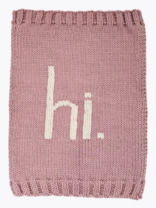 Hi Hand Knit Blanket in Rosy Pink
