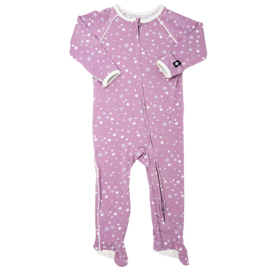 Purple Stars Piped Zipper Footie