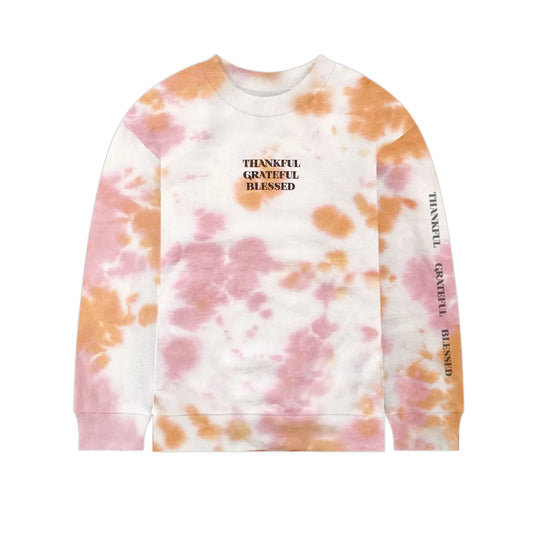 Thankful + Grateful Tie-Dye Sweatshirt