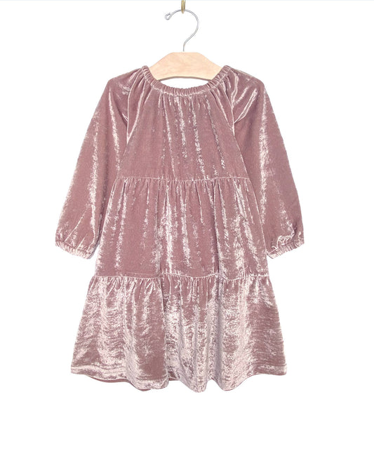 Dusty Rose Velour Tiered Dress