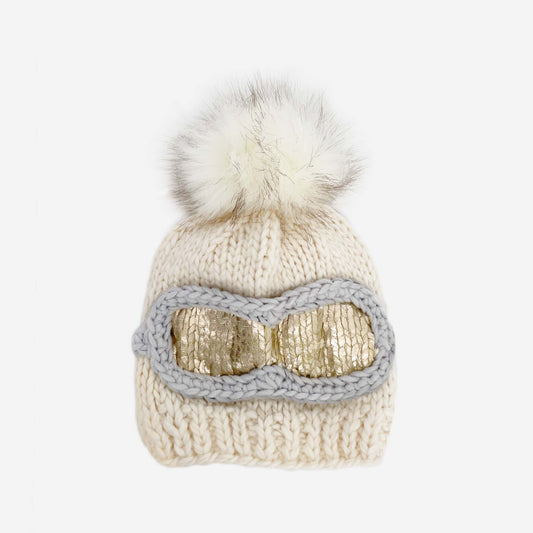 Ski Goggles Beanie in Cream + Gold