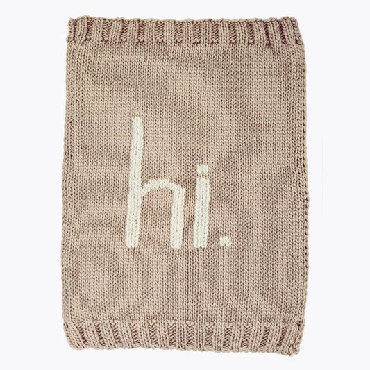 Hi Hand Knit Blanket in Pebble