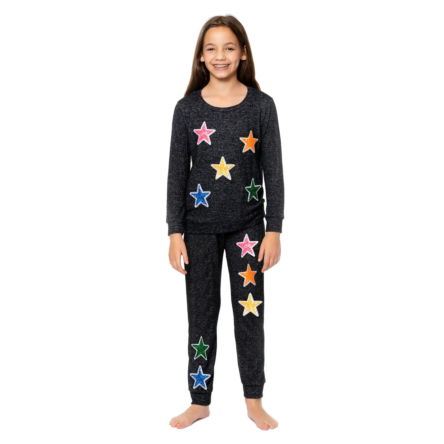 Sequin Star Patch Charcoal Long Sleeve Top